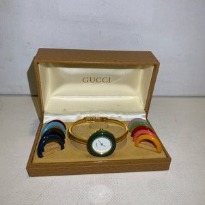 AUTHENTIC GUCCI CHANGE BEZEL 11/12 COLOURS GOLD BRACELET QUARTZ WATCH WRIST 6.5”
